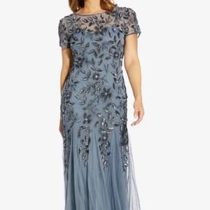 Adrianna Papell SHORT SLEEVE FLORAL GODET GOWN